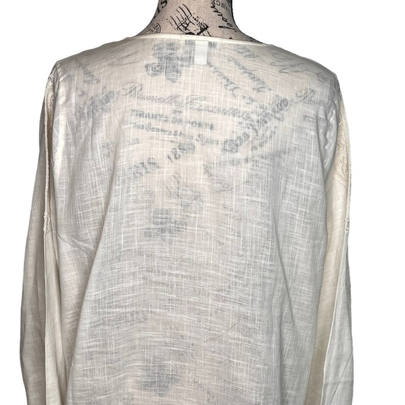 J Crew Ivory Linen Blend Embroidered 3/4 Sleeve Tunic Top Size XL Coastal Boho - Picture 15 of 16
